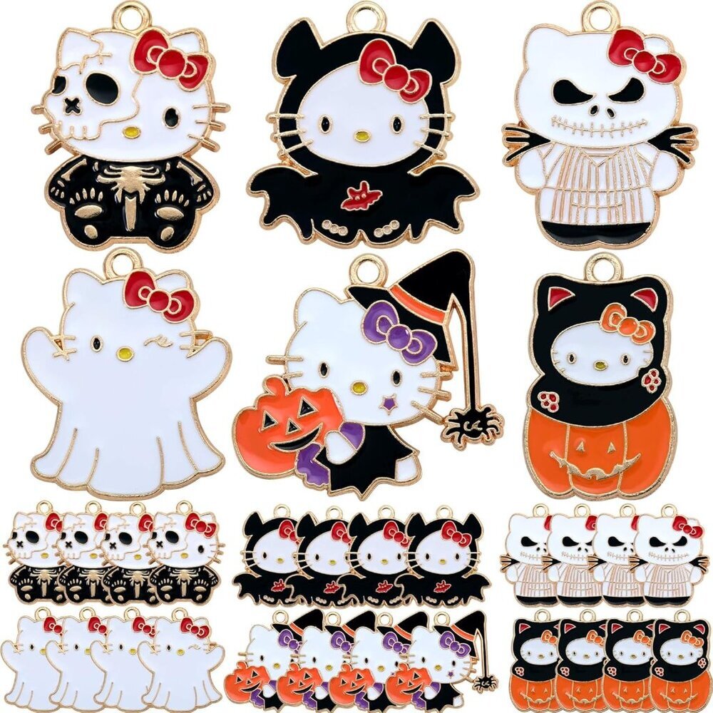 Halloween Cat Charms for Jewelry Making and Crafting - 24Pcs Enamel Kitty Charms